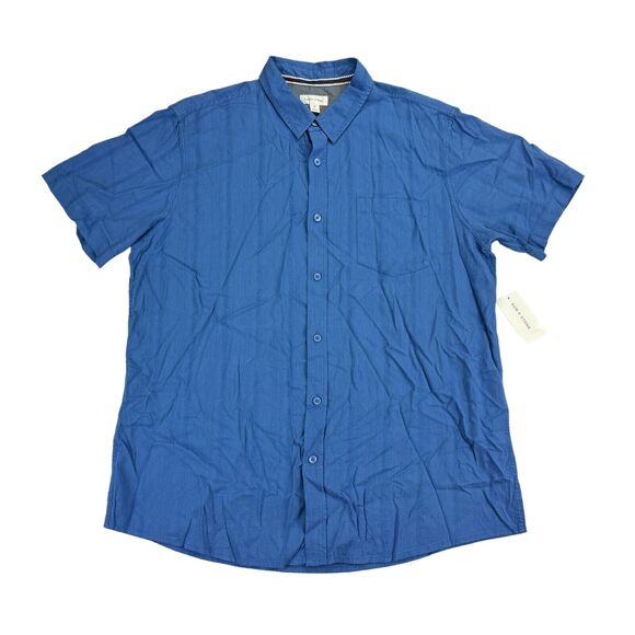 Sun + Stone Other - Sun + Stone Mens Weston Rayon Blend Short Sleeve Button Down Shirt Blue XL